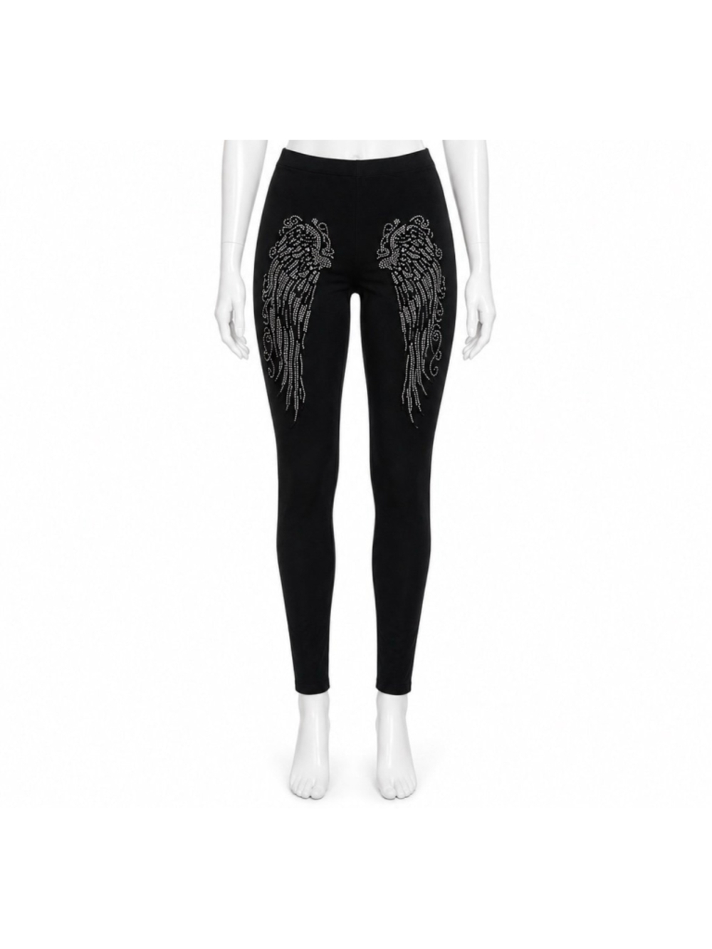 Women's Black Angel Wing Rhinestone Athletic Leggings size xl extra large